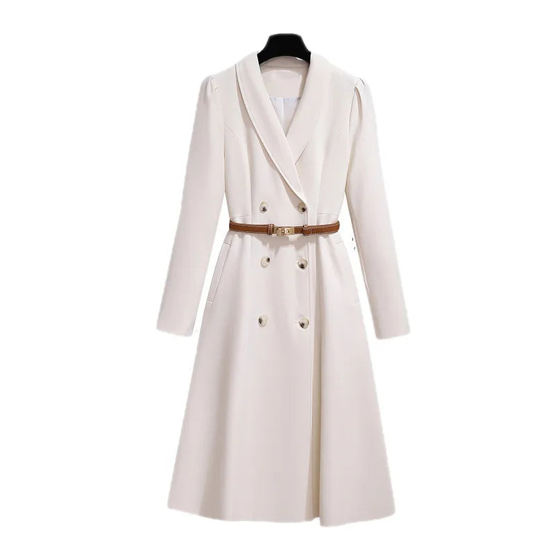 European and American Autumn and Winter New Women's Windbreaker Long Coat Fashion High Grade Lace up Coat
