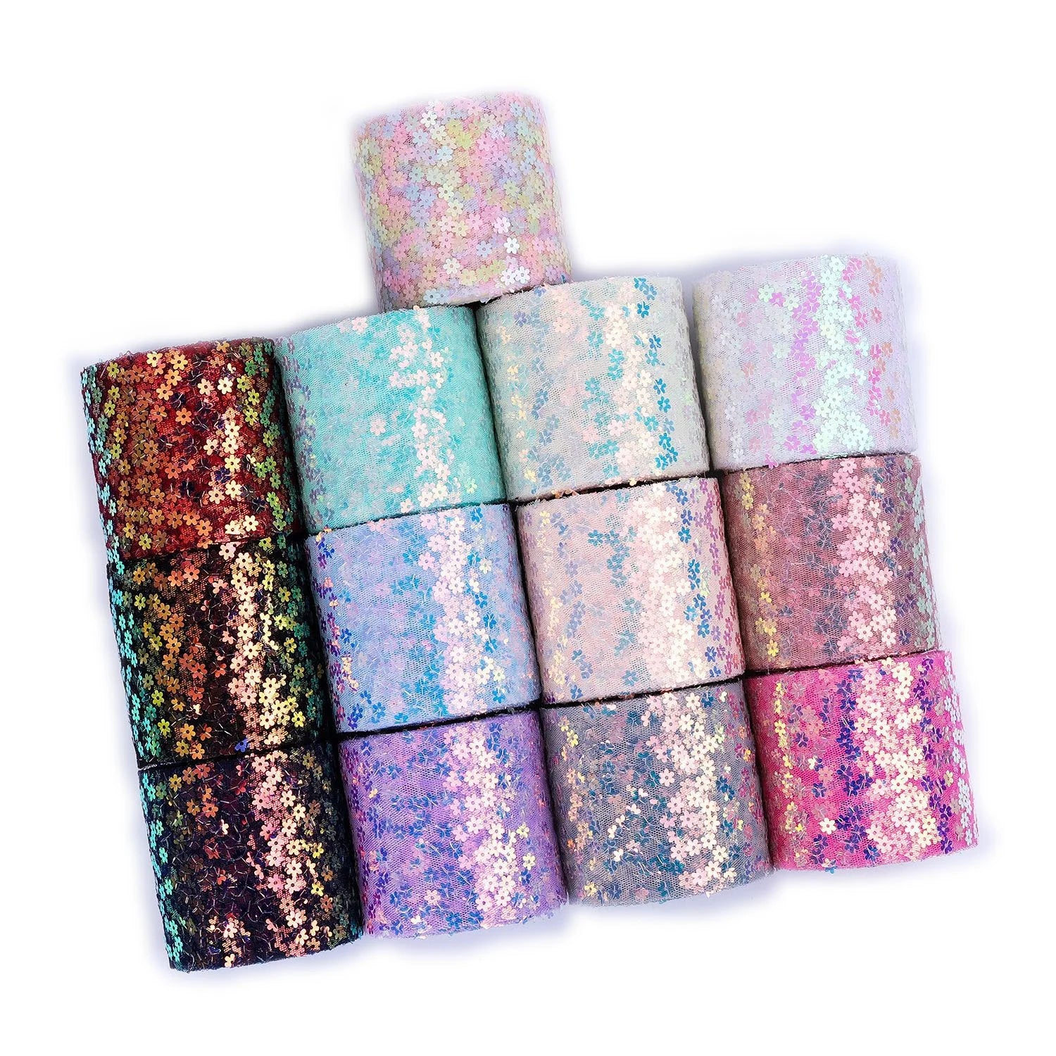 DIY Children's Hair Accessories Plum Blossom Sequin Mesh Ribbon Bow 100% Polyester