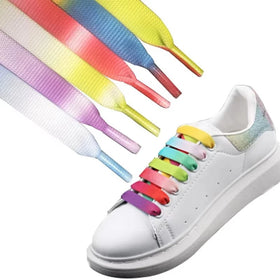 New Gradient Shoe Laces Flat Colorful Rainbow Shoelaces Fashionable Sneaker Shoelaces Can Be Wholesale Customized
