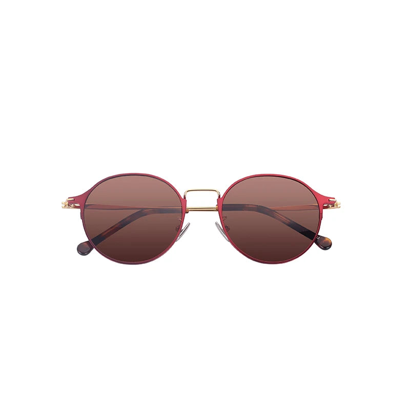 Fashion Vintage Round Pink Matt Metal Frame Red Brown Lenses Sunglasses for Womens