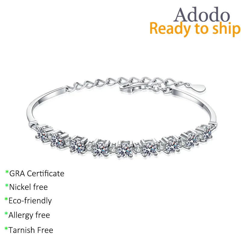 Wholesale Single Row 2.7CT VVS1 GRA Moissanite Bangles Fashion Jewelry S925 Silver Adjustable Bracelet Everyday Wear for Women