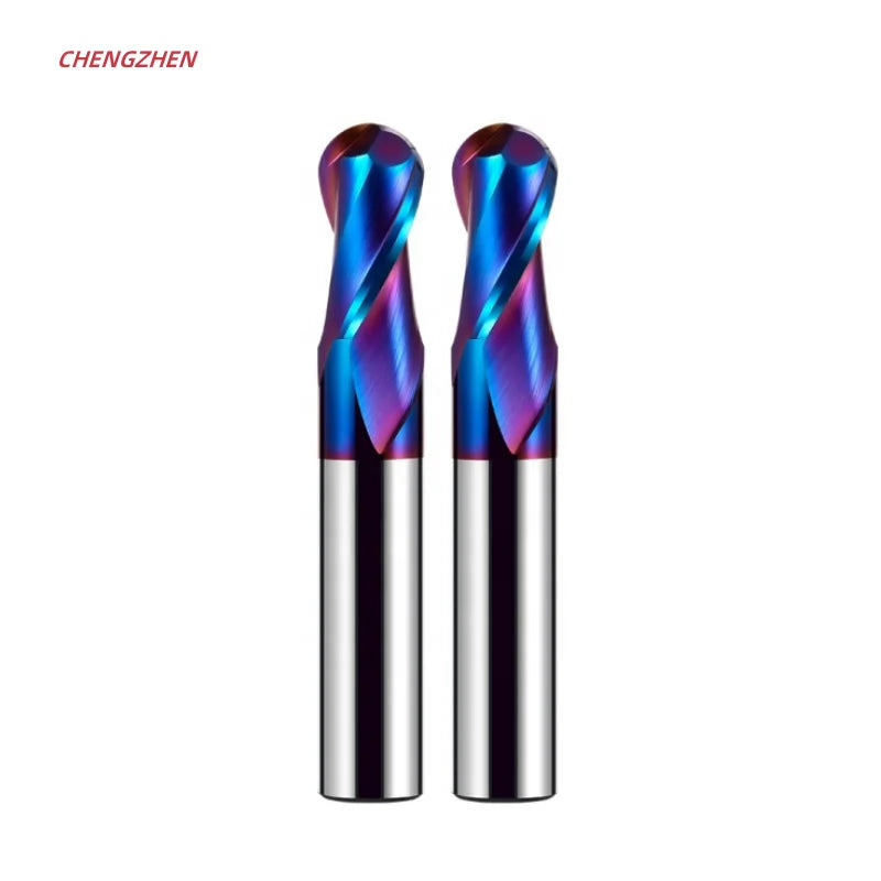 CHENGZHEN HRC65 Ball Nose End Mill - 2-Flute Nano Coated Tungsten Carbide - CNC Router Bit for Metal Processing RoHS