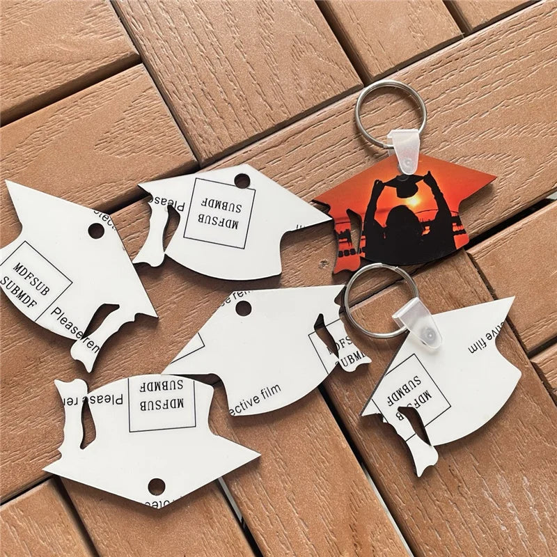 MDFSUB Double-sided GRAD Sublimation Mdf Keychain Glossy White Blanks Sublimation MDF GRAD Keychains With Key Rings