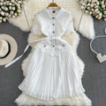 Summer Elegant A-Line Pleated Dress Anti-Wrinkle Party Print Short Sleeve Lapel Lace Patchwork Waist Receiving Waist MegaBDM