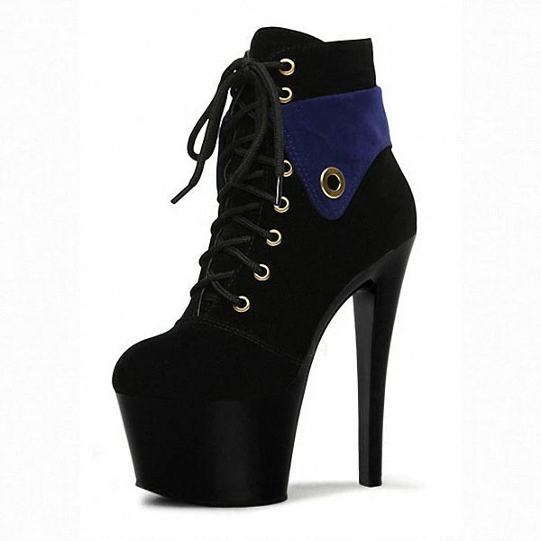 Lace Up Nightclub 17cm round toe stiletto Platform Boots fashion Stripper  model show arge high heels single crossdresser shoes