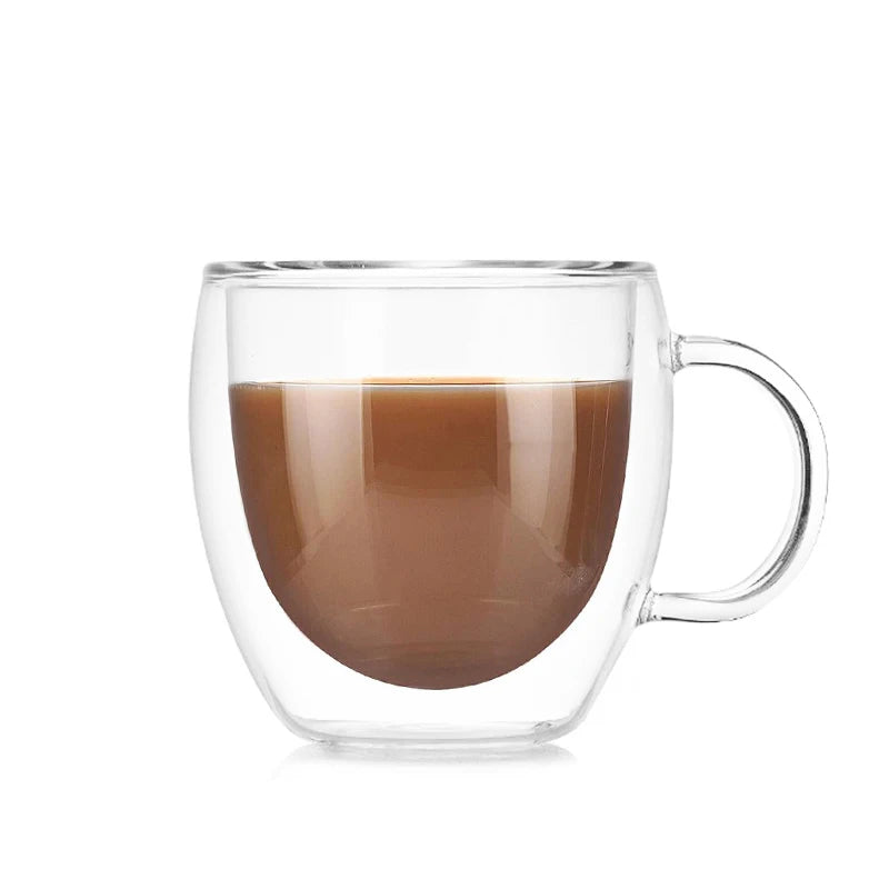 150ml Double Insulated Handle Round Coffee Espresso Cup with High Borosilicate Glass for Heat and Cold Resistance