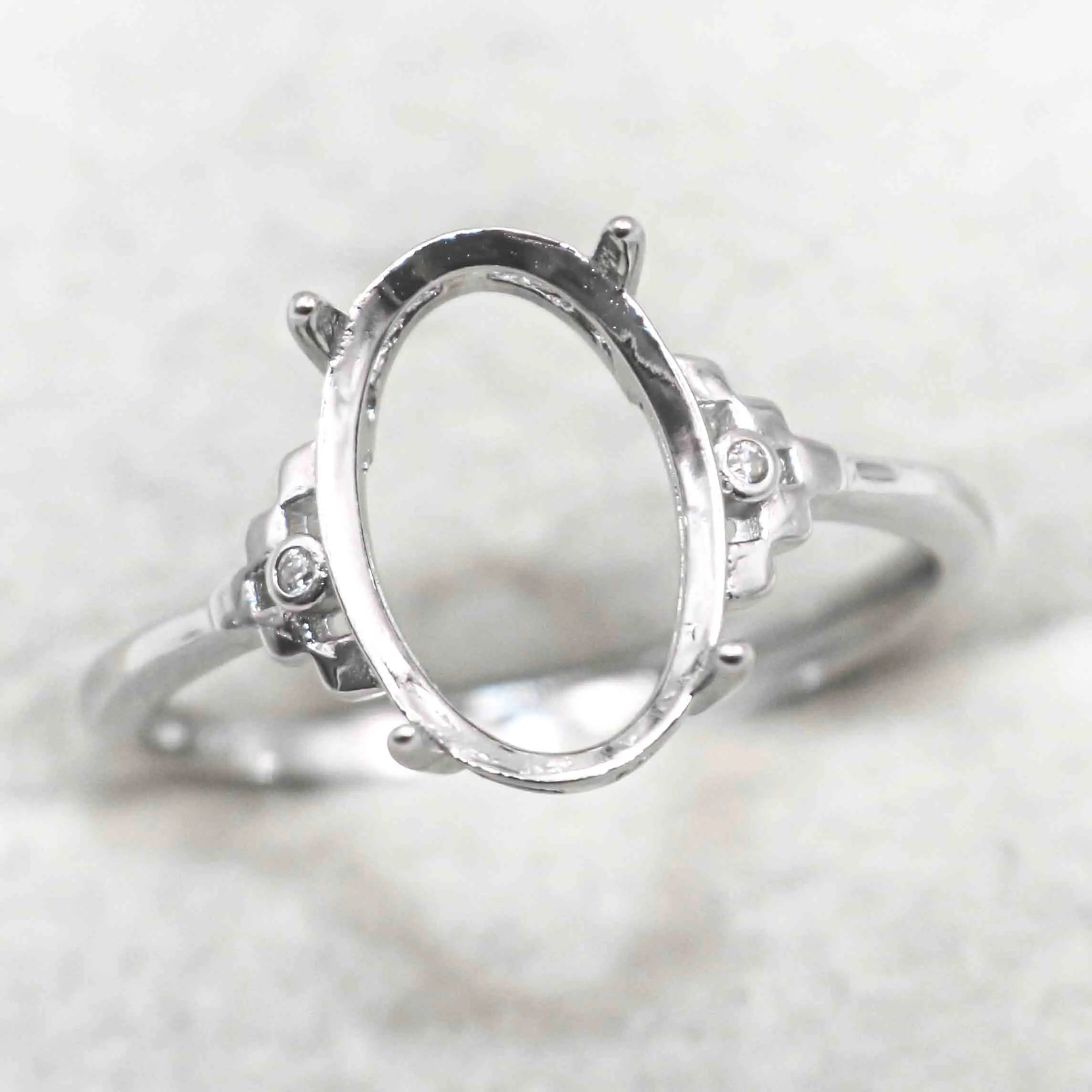 Sterling Silver 8*12mm Semi Mount Ring Empty Frame Blank Support Setting S925 Base Holder Without Center Stone for DIY Inlay
