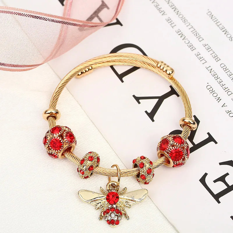 9 Style Hot Sale Bee Stainless Steel Bracelet Colorful Diamond Jewelry Wholesale for Women Girls