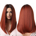 Factory Inventory Medium Length Bob Red Straight Synthetic Wigs Middle Part ombre Wigs natural hair for black women