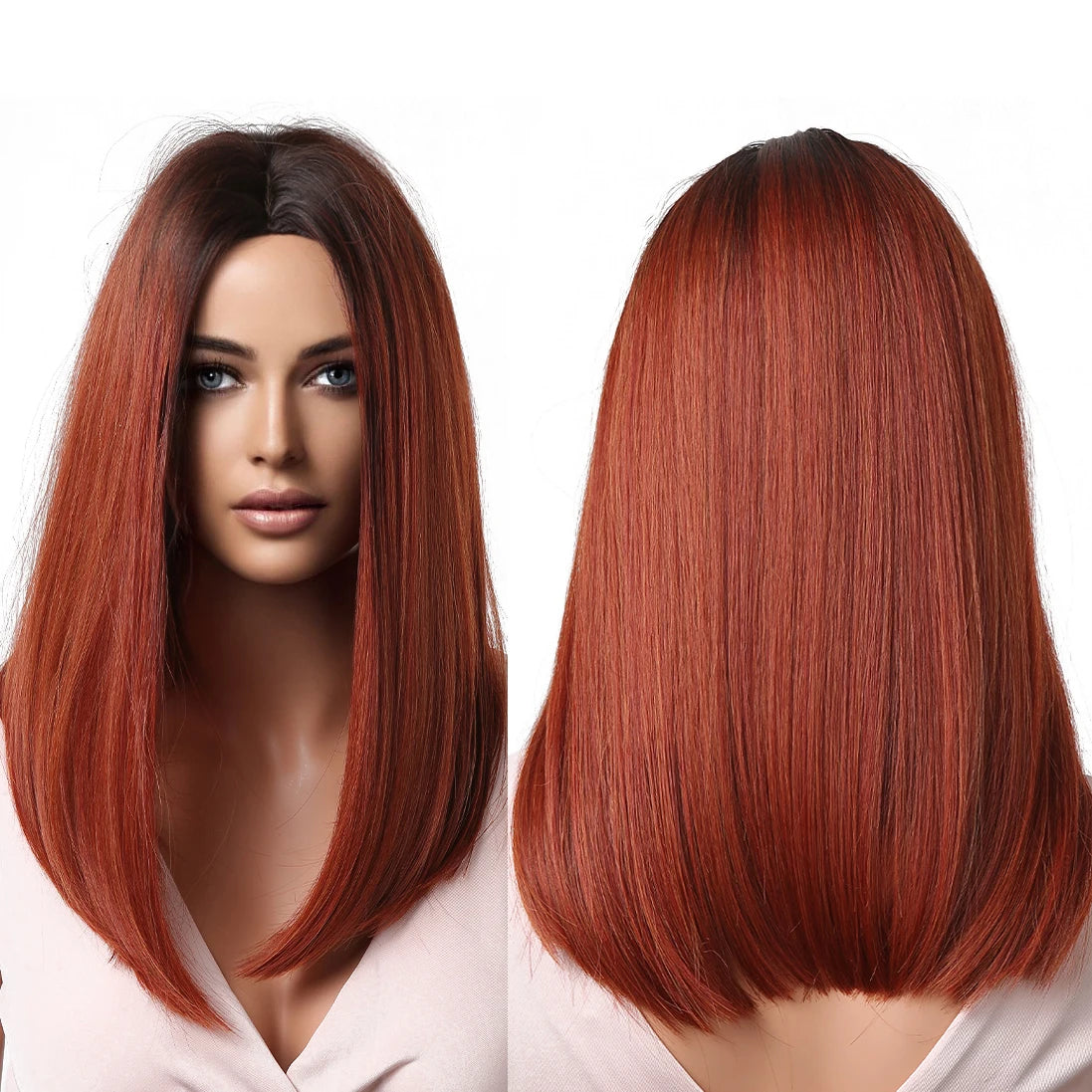 Factory Inventory Medium Length Bob Red Straight Synthetic Wigs Middle Part ombre Wigs natural hair for black women
