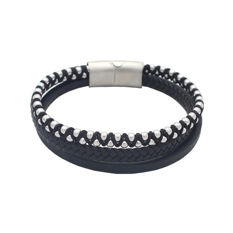 New Design Stainless Steel Leather Bracelet Men