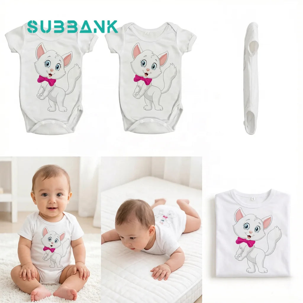 Subban Wholesale Sublimation Baby Rompers Blank Newborn Bleached White Bodysuit Custom DIY Heat Transfer Infant Clothes for Gift