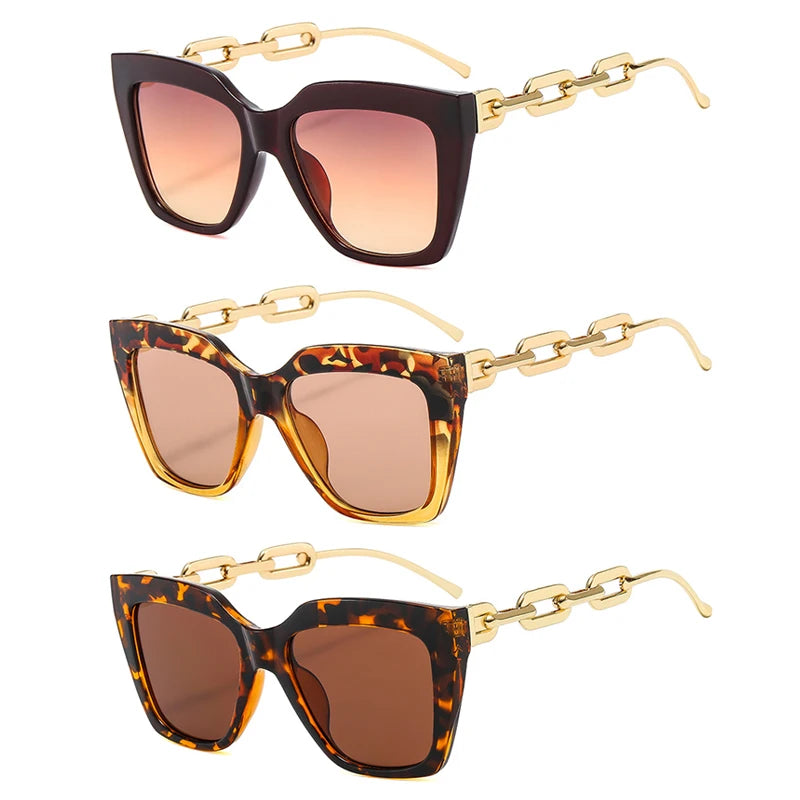 Luxury Cat Eye Sunglasses Women Custom Logo UV400 Sunshade Sun Glasses High Quality Metal Chain Square Frame Designer Sunglasses