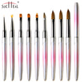 Luxury Custom logo Ombre Pink Handle Beauty Nail Tools Nail Art Liner Fan Brush Oval Flat Gel Acrylic Nail Art Brushes Set