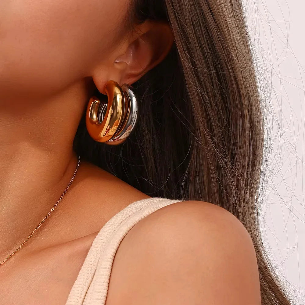 Shescity Light Luxury Minimalist Designer Silver Glossy Hoop Earring Jewelry Gold Plated Huggie Earrings Gifts for Women