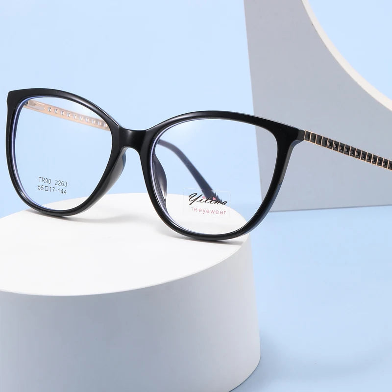 2024 Custom logo Anti Blue Light  Blocking Frame Spectacles Stylish Plain Eyewear Metal Cat Eye Frame clear Lens Eyeglasses