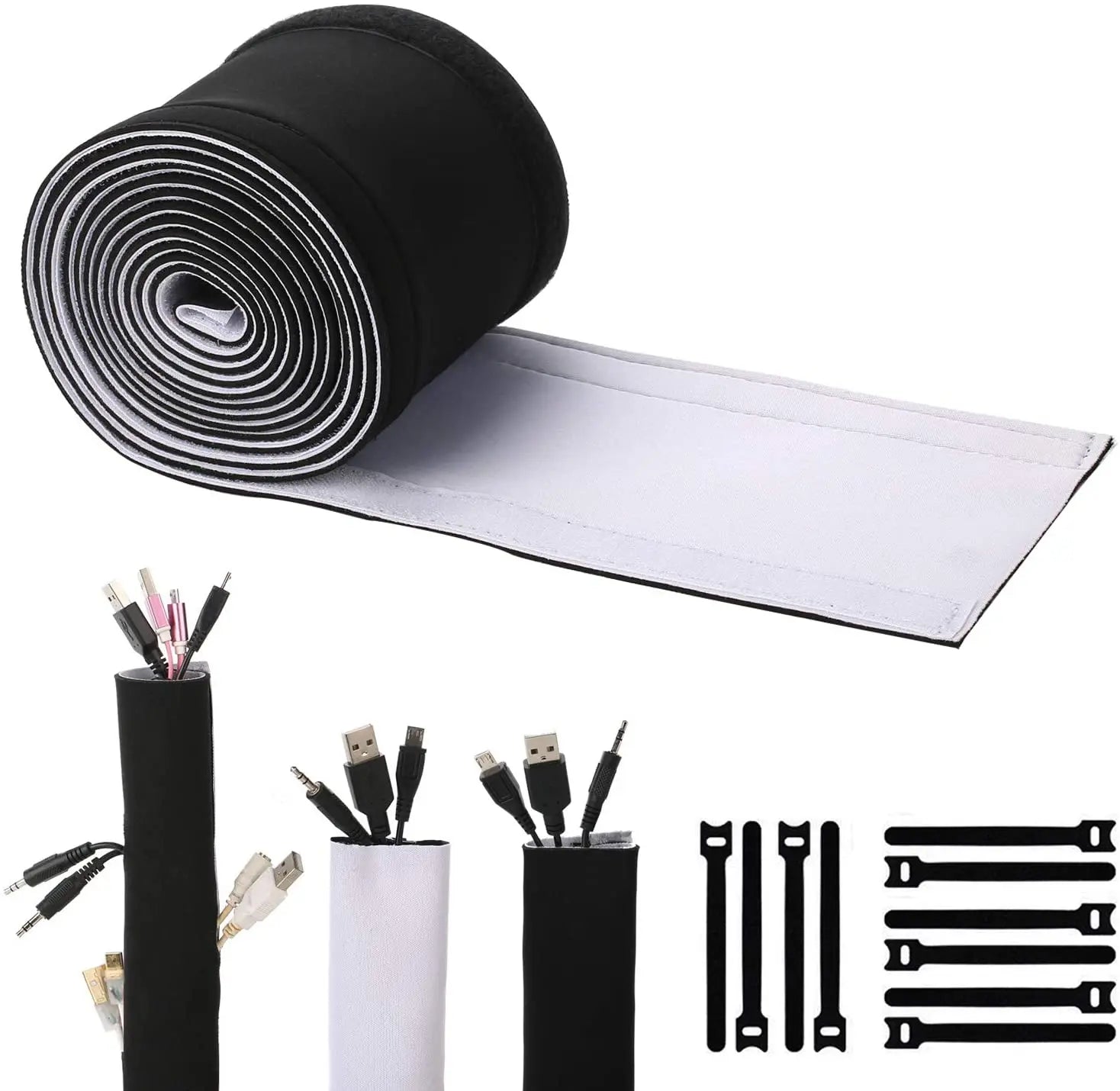 Flexible Neoprene Cable Sleeve Wrap Cover Organizer Hook and Loop Cable Management Sleeve