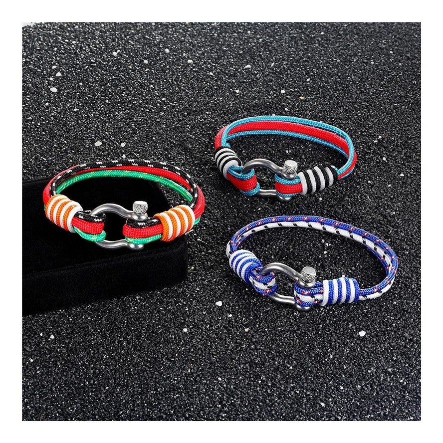 Multicolor Umbrella Rope Bangle Survival Nautical Sailors Wristband Mens Stainless Steel U-shape Clasp Bracelet for Men Jewelry