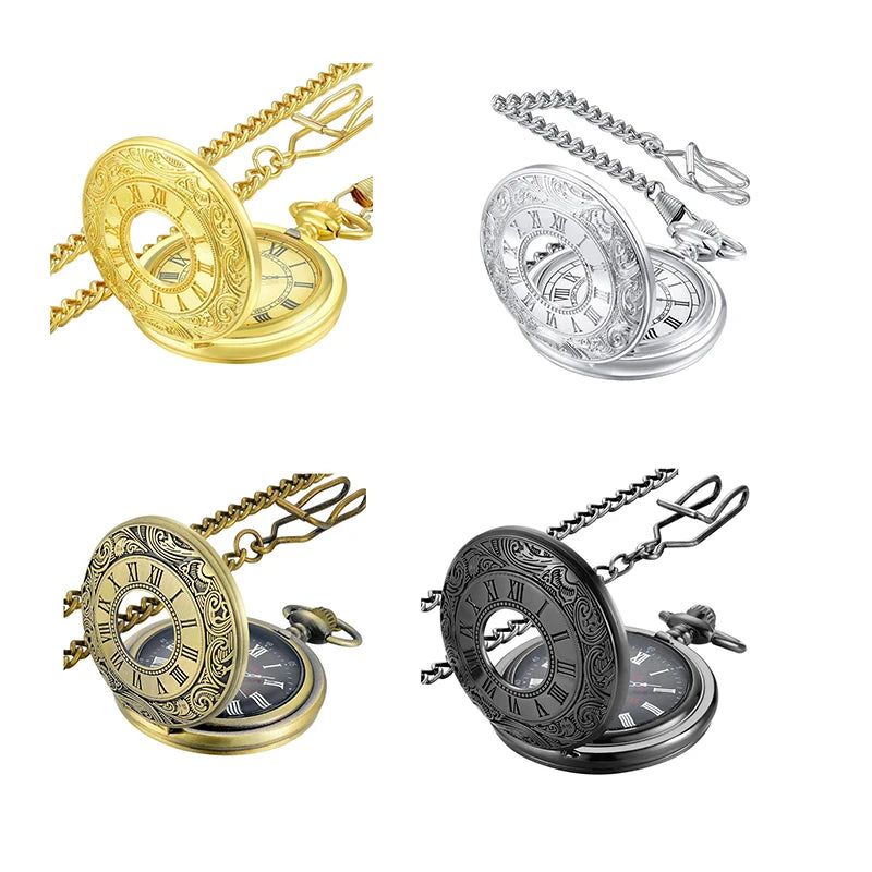 Quartz Black Carved Roman  Series Imply Nostalgia Flip Cover Men's  Necklace Pocket Watch Factory