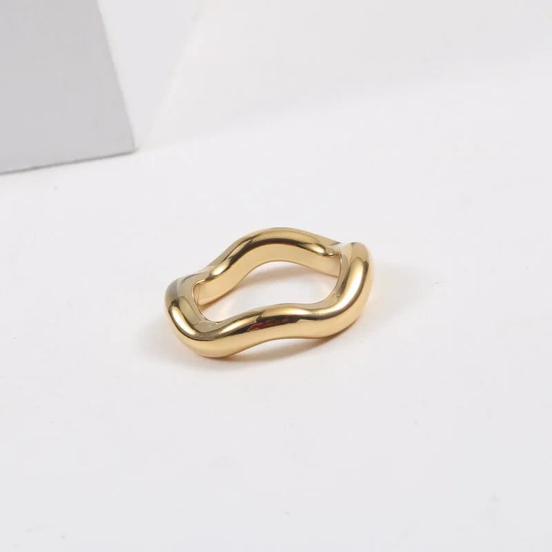 Wholesale Custom Women's Minimalist Jewelry Wave Ring Stainless Steel Stackable Irregular Rings for Women