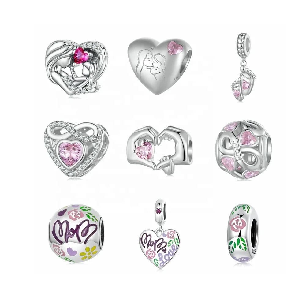 Custom Silver Pendants Mom Heart Beads Bracelets Bling Charms for Jewelry Making