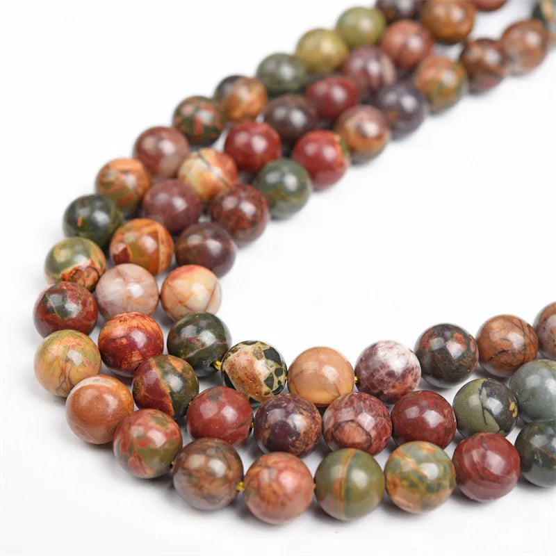Natural Stone Picasso Jasper Gemstone 8mm Round Beads 6mm 10mm 12mm Mixed Color CNAS Certified for Jewelry Making