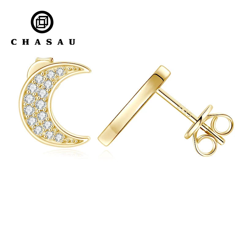 Trendy Daily Wear Jewelry 1.5mm&1.4mm&1.3mm&1.2mm Moissanite 925 Silver Crescent Earrings Studs