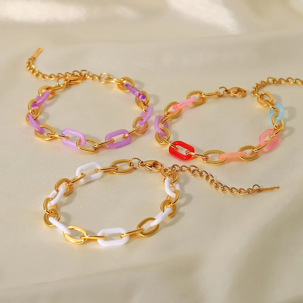 New Arrival 18K Gold Chunky Chain Bracelet Stainless Steel Color Resin Acrylic Bracelets Bangles for Women