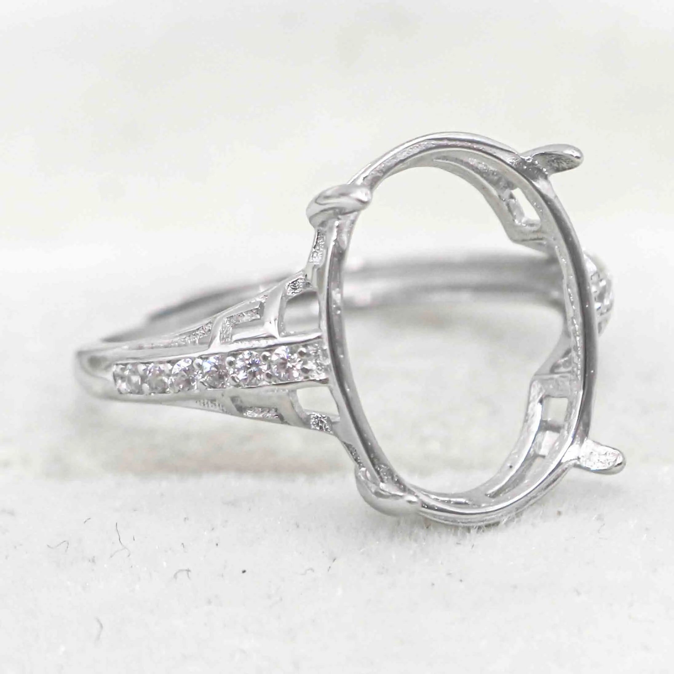 Sterling Silver 12*15mm Semi Mount Ring Empty Frame Blank Support Setting S925 Base Holder Without Center Stone for DIY Inlay