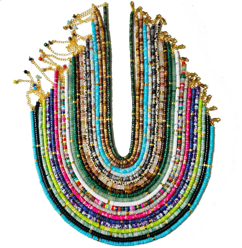New Fashion Gemstone Multi Color Turquoise Tiger Eye Disc Gold Hematite Beaded Necklace Women