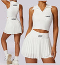 Women Summer Sleeveless Pickleball Skirt Set Running Fitness Golf Wear Outdoor Tennis Skirt Suit