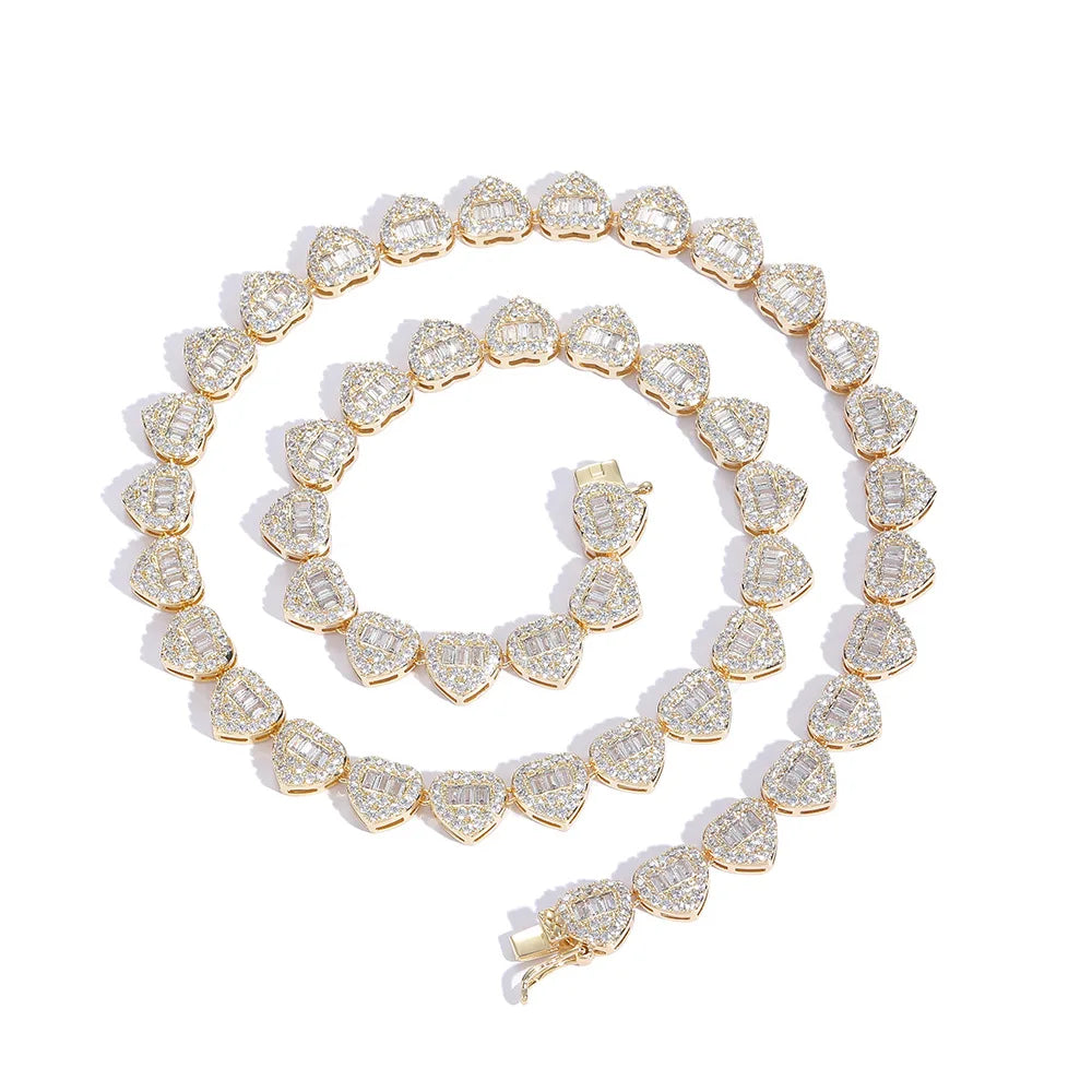 Stocks baguette Cz Stone 8*9MM Heart Shape Brass Chain Necklace
