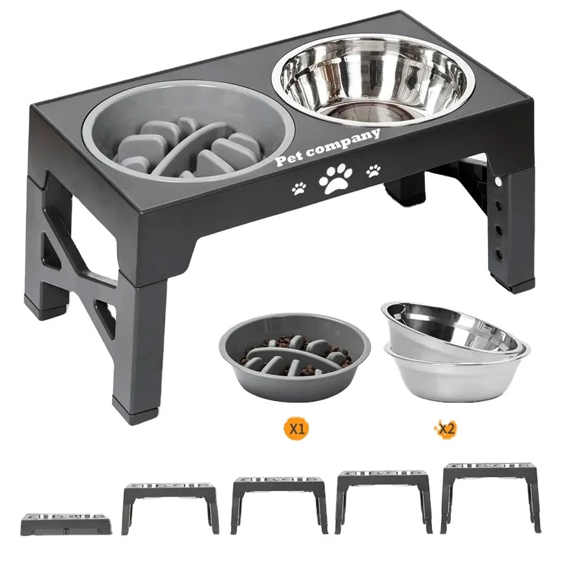 Top Sales Double Diner Pet Bowl Food Grade Elevated Abs Dog Bowl with 2 Stainless Steel Dog Food Bowls
