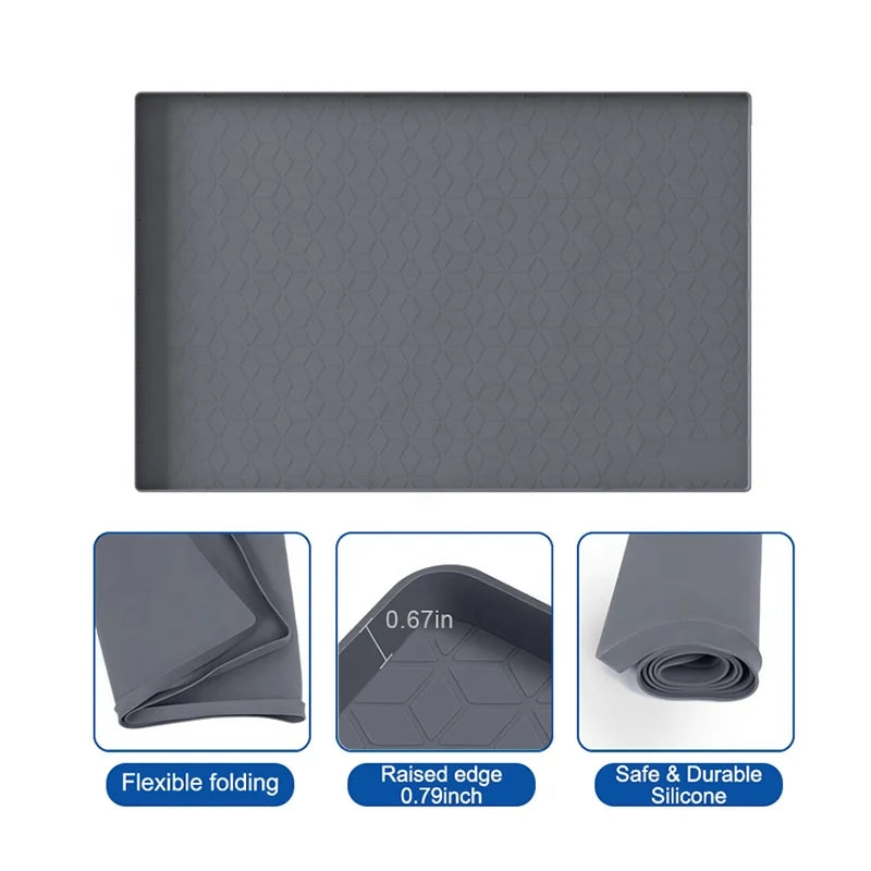 Hot Sale 34" X 22" Anti-slip Silicone Waterproof Under the Sink Mat Custom Kitchen Cabinet Protector Mat with Drain Hole