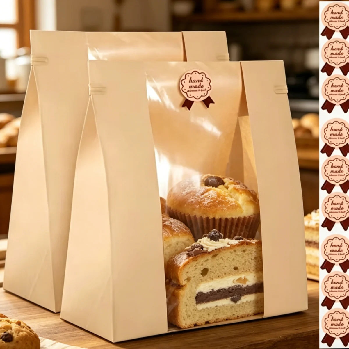 Ast Food Grade Brown Kraft Glassine Wax Greaseproof Donuts Sandwich Bread Packaging Paper Bag With Window