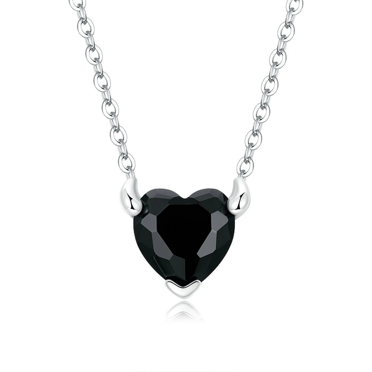 Factory 925 Sterling Silver Devil Heart Pendent Necklace for Women Black Zircon Fine Anniversary Jewelry Adjustable SCN474