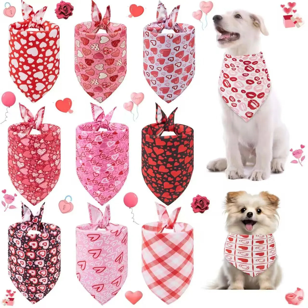 Wholesale Polycotton Dog Wedding Triangle Scarfs Valentine Day Holiday Pet Bandanas Accessories