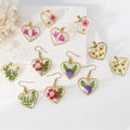 Pressed Flower Love Heart Dangle Earrings Daisy Wildflower Earrings Flowers Setting Inside Resin Golden Earrings for Women