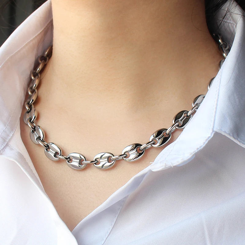 Custom Fashion Jewelry Set Stainless Steel Necklace with Bracelet Sliver and Gold Color Punk Bracelet for Wedding Party Gift