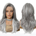 13*6 HD 13x6U Lace Wig Synthetic Future Fiber Natural Soft Wig Curl Wave Color Mix 180% Density White Gray