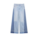 ZATRHMBM Spring Women's 2025 New Fashion Splicing Jeans Retro High Waist Casual Wide Leg Women's Trousers