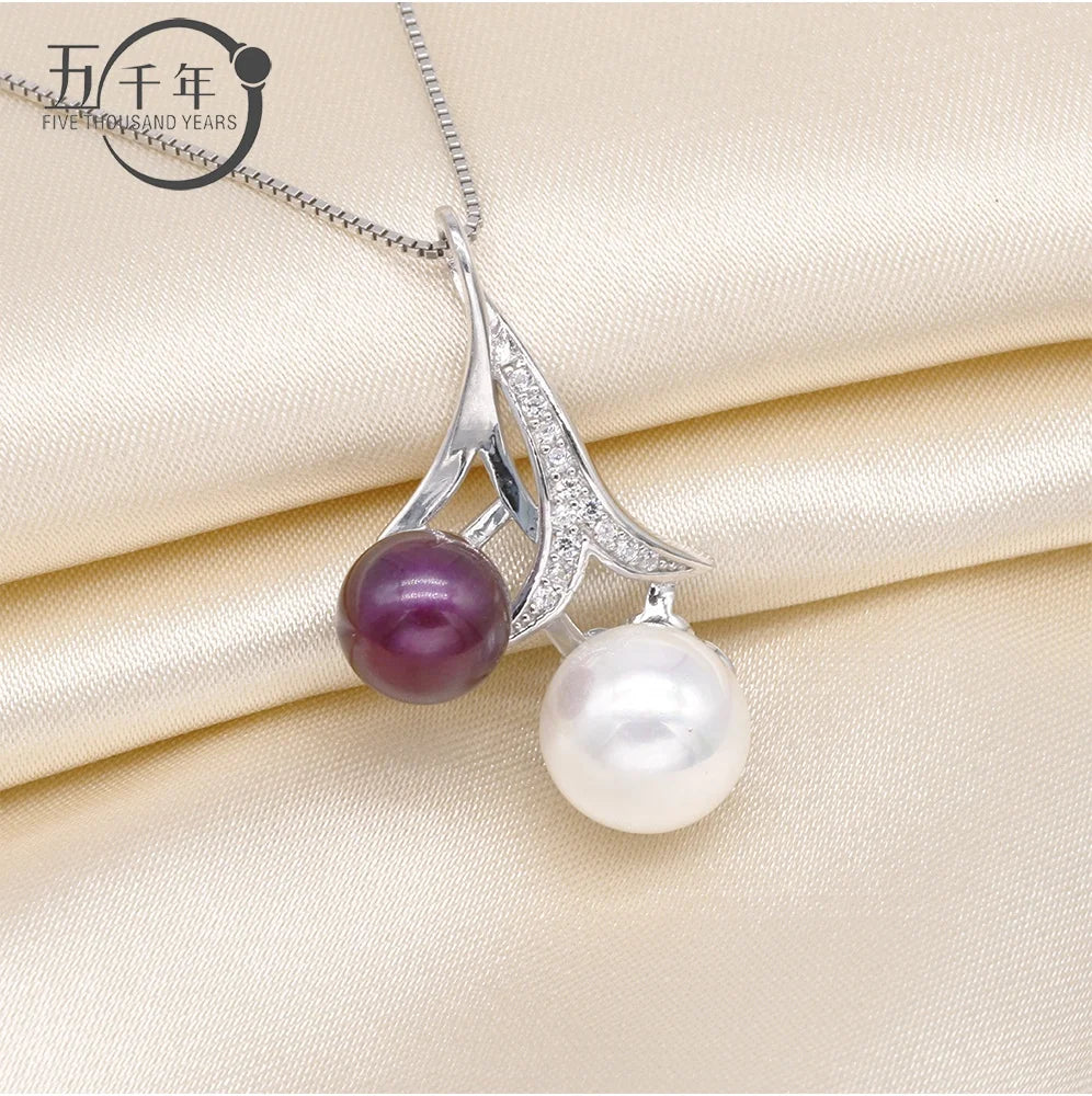 P309 7-9mm DIY Natural  Freshwater Pearl Charm Pendant Necklace Chain Accessory 925 Sterling Silver Jewelry for Women