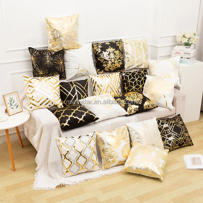 Luxury White and Gold Throw Pillow Covers Velvet Cushion Cover Print Opp Bag Peach Skin Microstar Modern Luxury Pillow Case