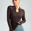 Women's Lightweight Full-Zip Running Jacket Solid Color Long Sleeve Thumb Holes Slim-Fit HighCollar Yoga Top Breathable Athletic