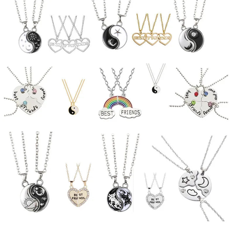 Hot Sale 3 Pcs 2pc Sets Necklaces Custom Letter Necklace Couple Friendship Jewelry Heart Shaped Necklaces Jewelry