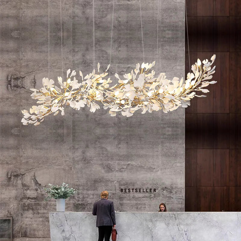 Nordic Style Ginkgo Branch Leaves Chandelier Living Room Chandeliers Pendant Lights Hotel Lobby Light Fixture