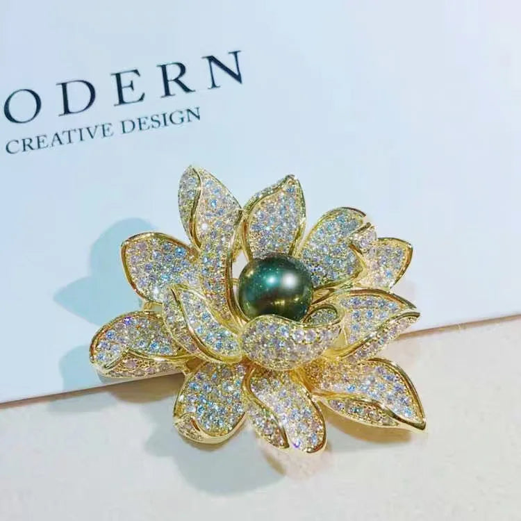 Elegant High Grade Micro Inlaid Rhinestone Pearl Big Flower Women Costume Corsage Broach