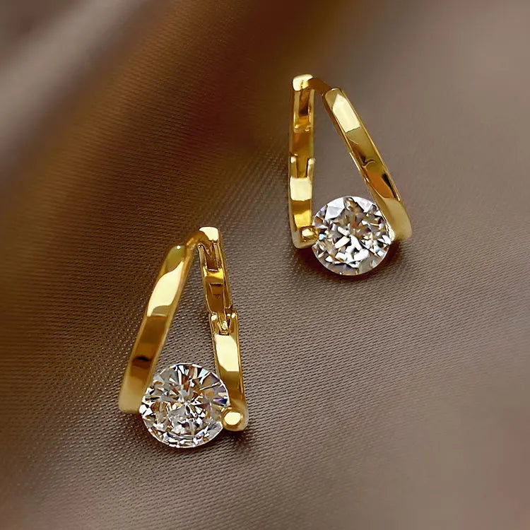 SC Fashion Irregular Gold Plated Geometric Triangle Huggie Earrings Korean Luxury 6mm Clear Cubic Zircon Stud Earrings Women