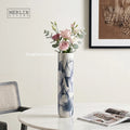 Merlin Living Handmade Tall Ceramic Vase Decal and Brush Decoration in Blue White and Nordic Modern Style for Living Room Ar