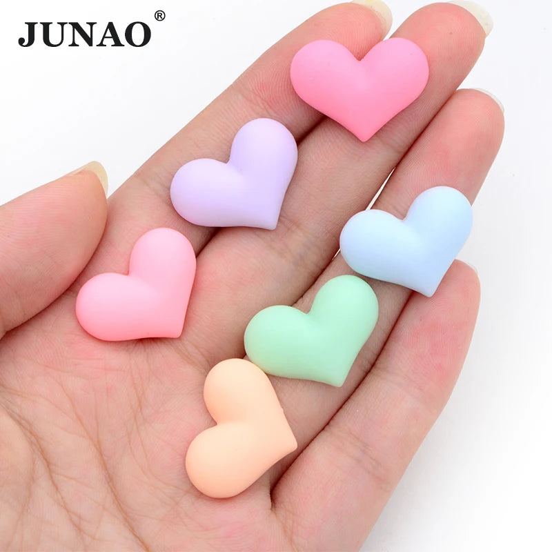 JUNAO 22mm Heart Shape Cabochon Pink Flatback Kawaii Charm Resin DIY Resin Candy Charms Wholesale for Hairclip Keychain